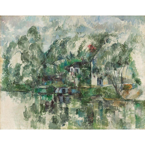 At the Waters Edge White Modern Wood Framed Art Print by Cezanne, Paul