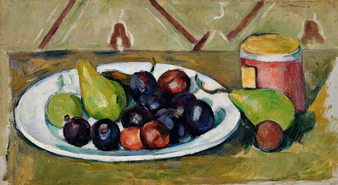 Plate with Fruit and Pot of Preserves White Modern Wood Framed Art Print with Double Matting by Cezanne, Paul