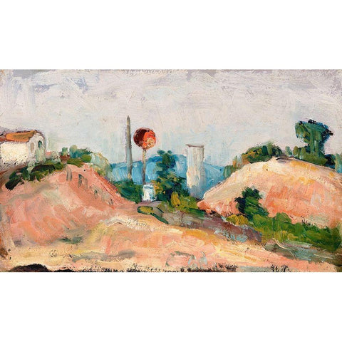 Railroad Cut White Modern Wood Framed Art Print by Cezanne, Paul