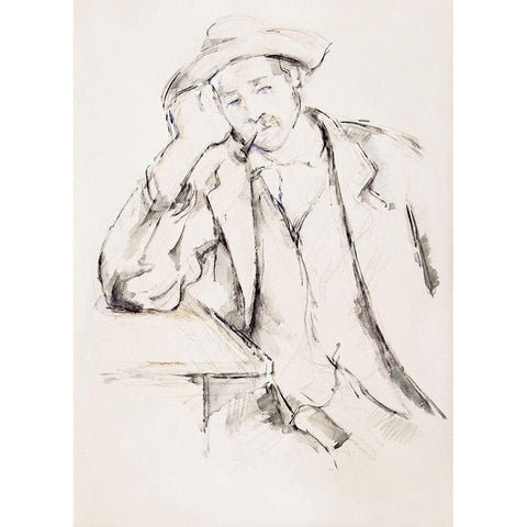 Leaning Smoker White Modern Wood Framed Art Print by Cezanne, Paul