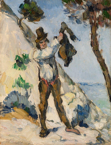Man with a Vest White Modern Wood Framed Art Print with Double Matting by Cezanne, Paul