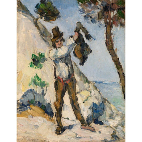 Man with a Vest White Modern Wood Framed Art Print by Cezanne, Paul