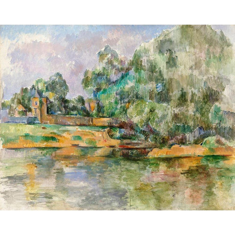 Riverbank Gold Ornate Wood Framed Art Print with Double Matting by Cezanne, Paul