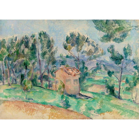 Hunting Cabin in Provence White Modern Wood Framed Art Print by Cezanne, Paul