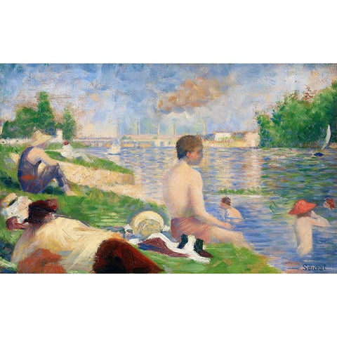 Final Study for â€œBathers at AsniÃ¨resâ€Â  Black Modern Wood Framed Art Print with Double Matting by Seurat, Georges