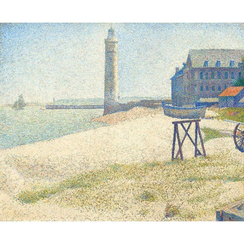 The Lighthouse at Honfleur Black Modern Wood Framed Art Print with Double Matting by Seurat, Georges