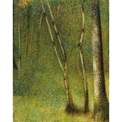 The Forest at PontaubertÂ  Gold Ornate Wood Framed Art Print with Double Matting by Seurat, Georges