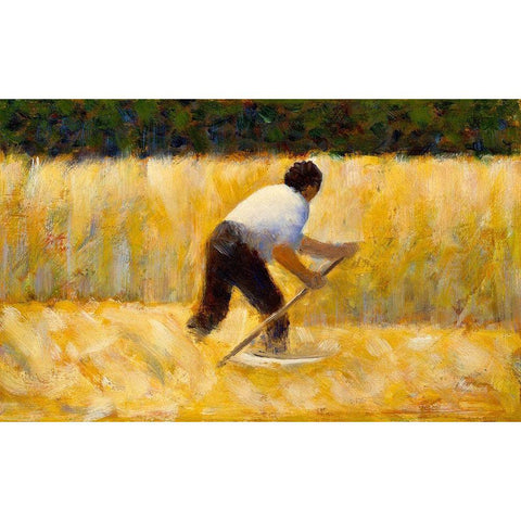 The Mower Gold Ornate Wood Framed Art Print with Double Matting by Seurat, Georges