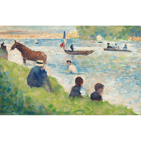 Horse and Boats Gold Ornate Wood Framed Art Print with Double Matting by Seurat, Georges