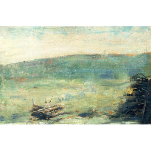 Landscape at Saint-OuenÂ  Gold Ornate Wood Framed Art Print with Double Matting by Seurat, Georges