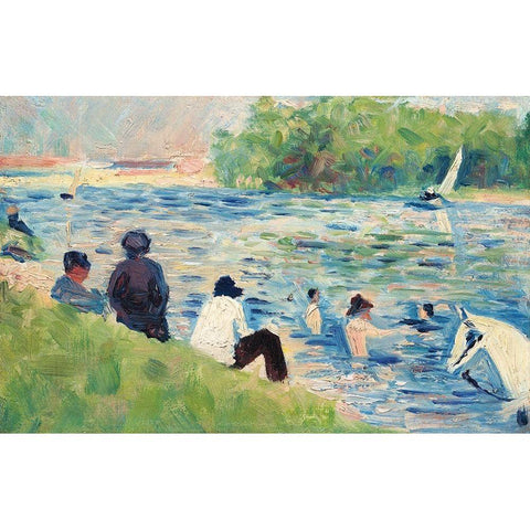 Bathers White Modern Wood Framed Art Print by Seurat, Georges