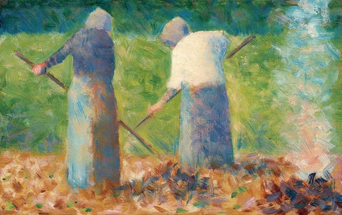 Haymakers at MontfermeilÂ  White Modern Wood Framed Art Print with Double Matting by Seurat, Georges