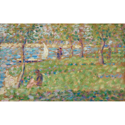 Study for La Grande Jatte Gold Ornate Wood Framed Art Print with Double Matting by Seurat, Georges