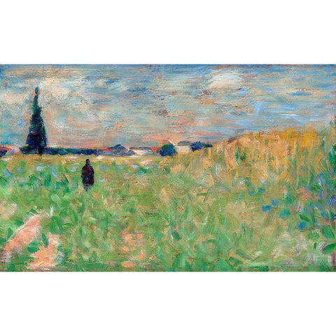 A Summer Landscape Black Modern Wood Framed Art Print with Double Matting by Seurat, Georges