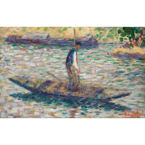 A Fisherman White Modern Wood Framed Art Print by Seurat, Georges