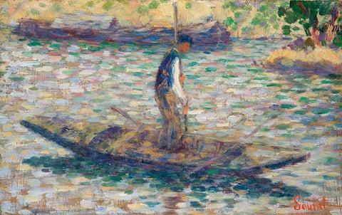 A Fisherman White Modern Wood Framed Art Print with Double Matting by Seurat, Georges