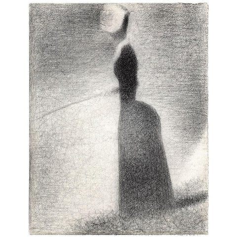 A Woman Fishing Black Modern Wood Framed Art Print with Double Matting by Seurat, Georges