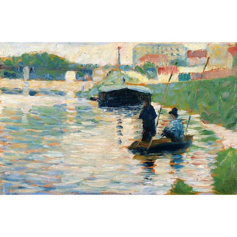 View of the Seine Black Modern Wood Framed Art Print with Double Matting by Seurat, Georges