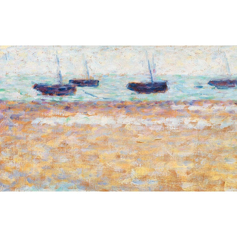 Four Boats at Grandcamp Black Modern Wood Framed Art Print with Double Matting by Seurat, Georges