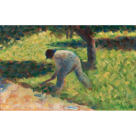 Peasant with a Hoe White Modern Wood Framed Art Print by Seurat, Georges