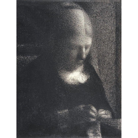 The Artistâ€™s Mother Doing Embroidery Black Modern Wood Framed Art Print with Double Matting by Seurat, Georges