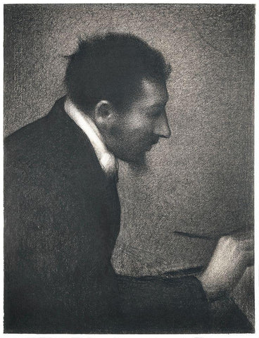 Aman-Jean, Portrait of Edmond Francois Aman-Jean White Modern Wood Framed Art Print with Double Matting by Seurat, Georges