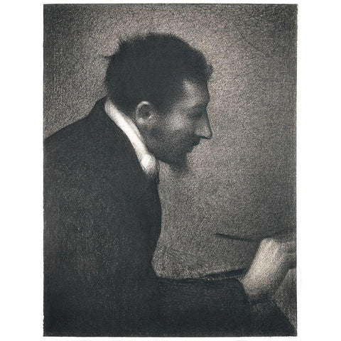 Aman-Jean, Portrait of Edmond Francois Aman-Jean White Modern Wood Framed Art Print by Seurat, Georges