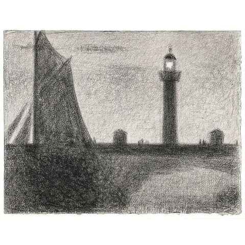 The Lighthouse at Honfleur Black Modern Wood Framed Art Print with Double Matting by Seurat, Georges