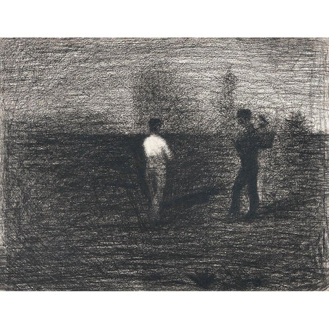 Peasants Black Modern Wood Framed Art Print with Double Matting by Seurat, Georges