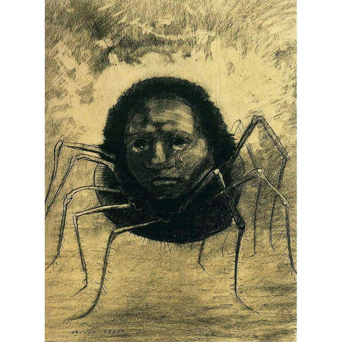 The Crying Spider Gold Ornate Wood Framed Art Print with Double Matting by Redon, Odilon