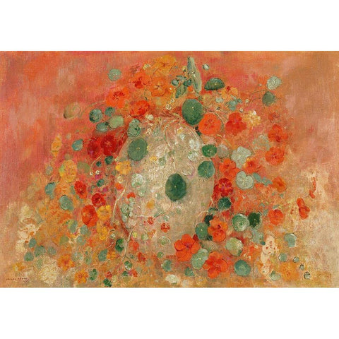 Nasturtiums Gold Ornate Wood Framed Art Print with Double Matting by Redon, Odilon