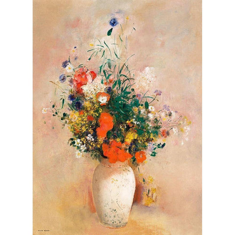 Vase of Flowers (Pink Background)Â  White Modern Wood Framed Art Print by Redon, Odilon