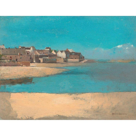 Village by the Sea in Brittany Gold Ornate Wood Framed Art Print with Double Matting by Redon, Odilon