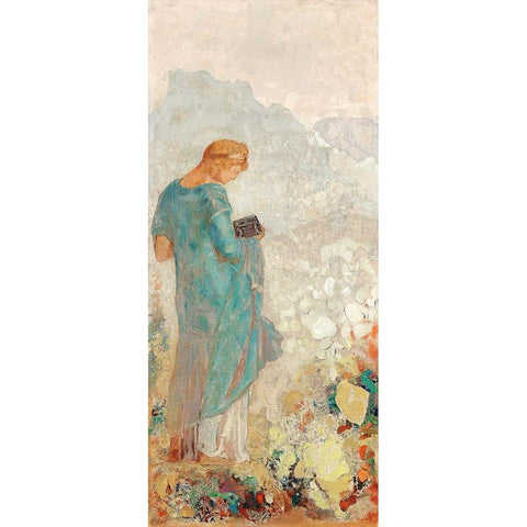 Pandora White Modern Wood Framed Art Print by Redon, Odilon