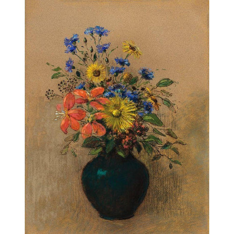 Wildflowers White Modern Wood Framed Art Print by Redon, Odilon