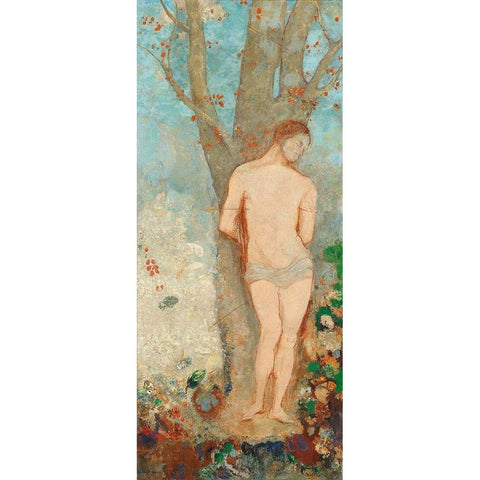 Saint Sebastian Black Modern Wood Framed Art Print with Double Matting by Redon, Odilon