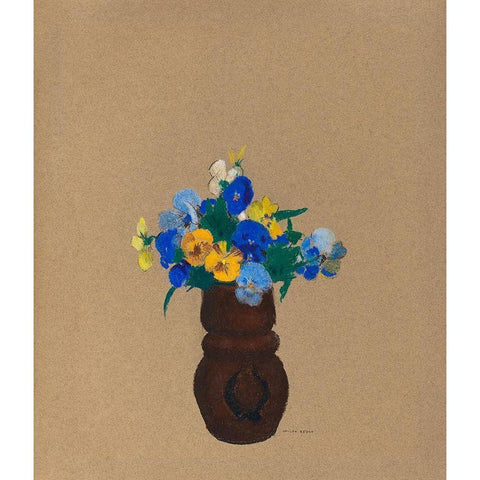 Pansies Black Modern Wood Framed Art Print with Double Matting by Redon, Odilon