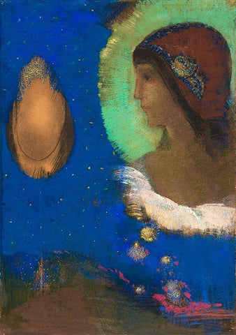 SitaÂ  White Modern Wood Framed Art Print with Double Matting by Redon, Odilon