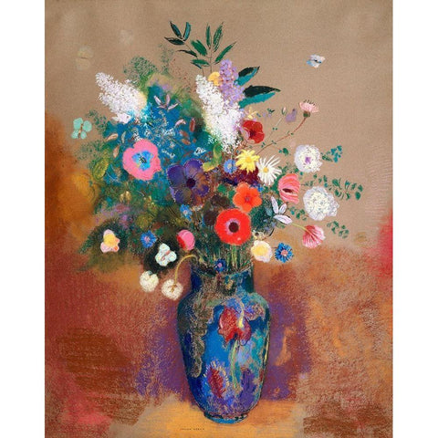 Bouquet of Flowers Black Modern Wood Framed Art Print with Double Matting by Redon, Odilon