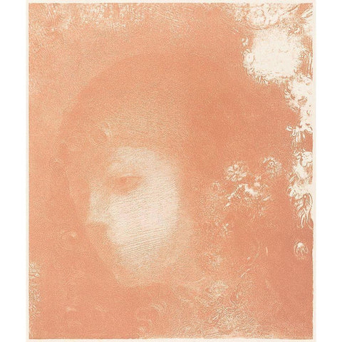 Head of a Child with Flowers Gold Ornate Wood Framed Art Print with Double Matting by Redon, Odilon