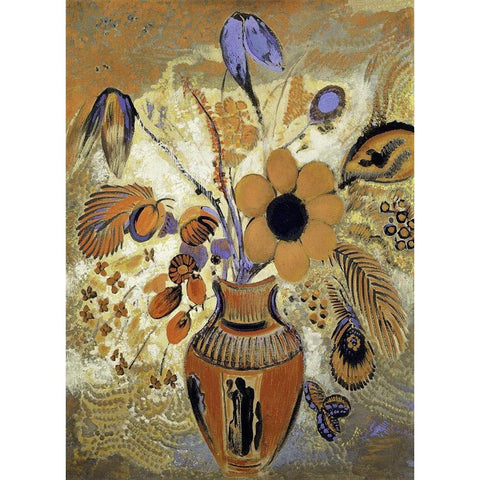 Etruscan Vase with Flowers Black Modern Wood Framed Art Print with Double Matting by Redon, Odilon