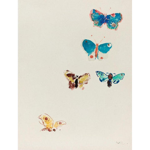 Five Butterflies White Modern Wood Framed Art Print by Redon, Odilon