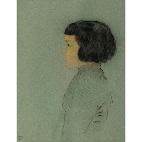 Young Woman in Profile Black Modern Wood Framed Art Print with Double Matting by Redon, Odilon