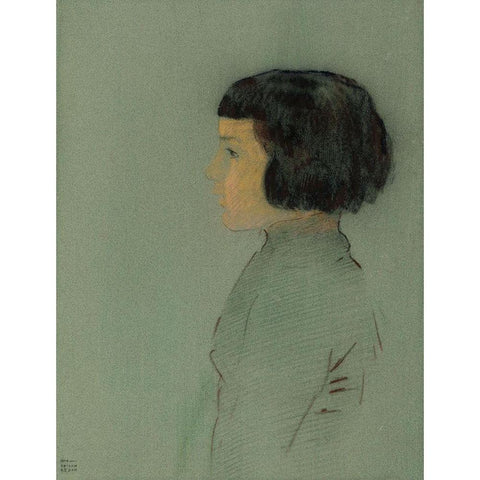 Young Woman in Profile Black Modern Wood Framed Art Print by Redon, Odilon
