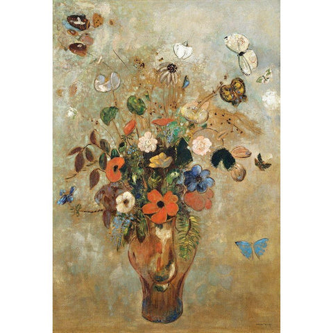 Still Life with Flowers White Modern Wood Framed Art Print by Redon, Odilon