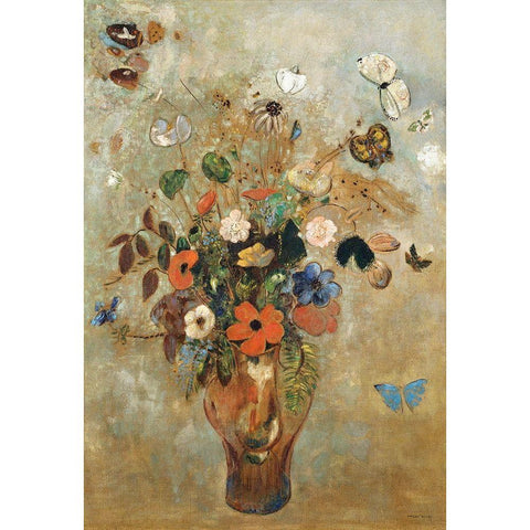 Still Life with Flowers Gold Ornate Wood Framed Art Print with Double Matting by Redon, Odilon