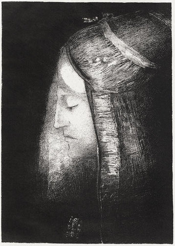 Profile of Light Black Ornate Wood Framed Art Print with Double Matting by Redon, Odilon