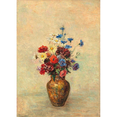 Flowers in a Vase Black Modern Wood Framed Art Print with Double Matting by Redon, Odilon