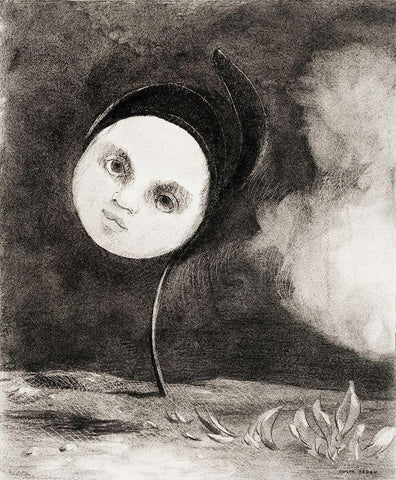 Strange Flower (Little Sister of the Poor) Black Ornate Wood Framed Art Print with Double Matting by Redon, Odilon