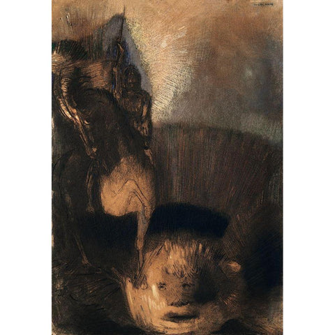 Saint George and the Dragon Black Modern Wood Framed Art Print with Double Matting by Redon, Odilon